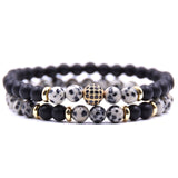 HYHONEY 2pc/sets Natural stone Bracelet men Micro Pave CZ 8mm Disco Ball Charms Bracelets for women Men jewelry viking bijoux