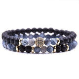 HYHONEY 2pc/sets Natural stone Bracelet men Micro Pave CZ 8mm Disco Ball Charms Bracelets for women Men jewelry viking bijoux