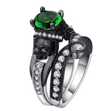 Hainon Black Skull Ring Set 925 Sterling Silver Color Fashion Wedding & Engagement CZ Crystal Ring Set Jewelry For Women