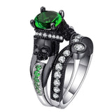 Hainon Black Skull Ring Set 925 Sterling Silver Color Fashion Wedding & Engagement CZ Crystal Ring Set Jewelry For Women