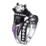 Hainon Black Skull Ring Set 925 Sterling Silver Color Fashion Wedding & Engagement CZ Crystal Ring Set Jewelry For Women