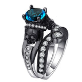 Hainon Black Skull Ring Set 925 Sterling Silver Color Fashion Wedding & Engagement CZ Crystal Ring Set Jewelry For Women