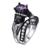 Hainon Black Skull Ring Set 925 Sterling Silver Color Fashion Wedding & Engagement CZ Crystal Ring Set Jewelry For Women