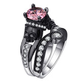 Hainon Black Skull Ring Set 925 Sterling Silver Color Fashion Wedding & Engagement CZ Crystal Ring Set Jewelry For Women