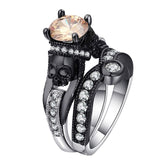 Hainon Black Skull Ring Set 925 Sterling Silver Color Fashion Wedding & Engagement CZ Crystal Ring Set Jewelry For Women