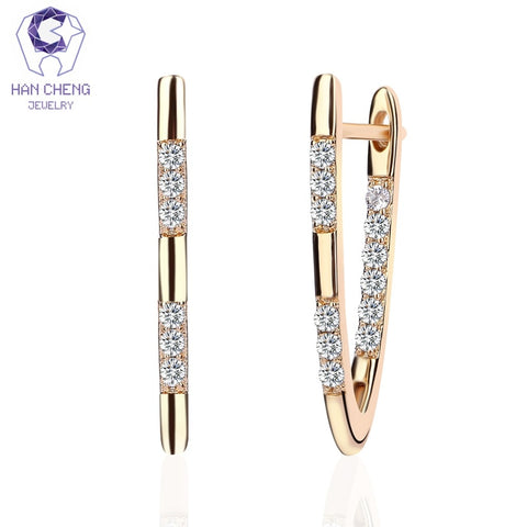 HanCheng New Fashion Hot Luxury V Shape Golden/Silver Plated Cubic Zirconia Stud Earrings For Women Jewelry Girl brincos bijoux