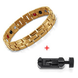 Healing Magnetic Bracelet Men/Woman 316L Stainless Steel 3 Health Care Elements(Magnetic,FIR,Germanium) Gold Bracelet Hand Chain