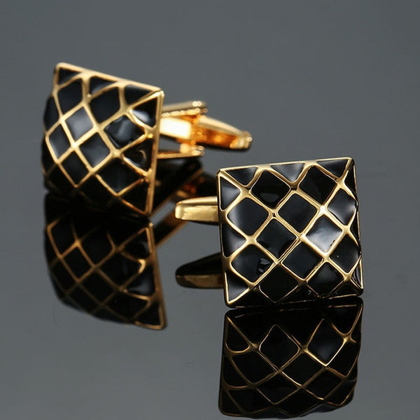 High quality Enamel copper material laser metal line, lattice cuff fashion men's French shirts cuffs Cufflinks wholesale
