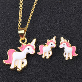 Hot Sale Pink Unicorn Necklace Earring Animal Jewelry Sets Cartoon Horse Jewellery Set For Girls