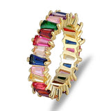 Hot Sale Thin Baguette Rainbow CZ Gold Ring For Women Fashion Engagement Wedding Band Top Quality Charm Jewelry