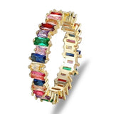 Hot Sale Thin Baguette Rainbow CZ Gold Ring For Women Fashion Engagement Wedding Band Top Quality Charm Jewelry