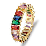 Hot Sale Thin Baguette Rainbow CZ Gold Ring For Women Fashion Engagement Wedding Band Top Quality Charm Jewelry