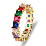 Hot Sale Thin Baguette Rainbow CZ Gold Ring For Women Fashion Engagement Wedding Band Top Quality Charm Jewelry