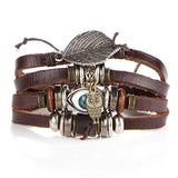 IF ME BOHO Tibet Stone Feather Multilayer Leather Bracelet Eye Fish Charms Beads Bracelets for Men Vintage Punk Wrap Wristband