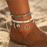 IF ME Bohemian Multiple Layers Starfish Turtle Beads Anklets For Women Vintage Boho Shell Chain Anklet Bracelet Beach Jewelry