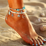 IF ME Bohemian Multiple Layers Starfish Turtle Beads Anklets For Women Vintage Boho Shell Chain Anklet Bracelet Beach Jewelry