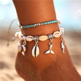IF ME Bohemian Multiple Layers Starfish Turtle Beads Anklets For Women Vintage Boho Shell Chain Anklet Bracelet Beach Jewelry
