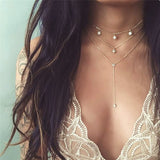 IF ME Vintage Multilayer Crystal Pendant Necklace Women Gold Color Beads Moon Star Horn Crescent Choker Necklaces Jewelry New