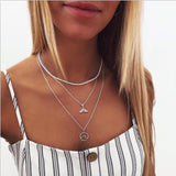 IF ME Vintage Multilayer Crystal Pendant Necklace Women Gold Color Beads Moon Star Horn Crescent Choker Necklaces Jewelry New