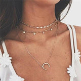 IF ME Vintage Multilayer Crystal Pendant Necklace Women Gold Color Beads Moon Star Horn Crescent Choker Necklaces Jewelry New