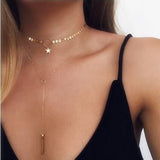 IF ME Vintage Multilayer Crystal Pendant Necklace Women Gold Color Beads Moon Star Horn Crescent Choker Necklaces Jewelry New