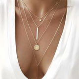 IF ME Vintage Multilayer Crystal Pendant Necklace Women Gold Color Beads Moon Star Horn Crescent Choker Necklaces Jewelry New