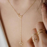 IF ME Vintage Multilayer Crystal Pendant Necklace Women Gold Color Beads Moon Star Horn Crescent Choker Necklaces Jewelry New