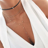 IF ME Vintage Multilayer Crystal Pendant Necklace Women Gold Color Beads Moon Star Horn Crescent Choker Necklaces Jewelry New