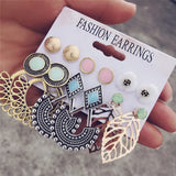 IF ME Vintage Stud Earrings Set Mixed for Women Bohemian Gold Color Leaf Flower Stone Statement Hang Brincos Jewelry 2019 NEW