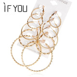IF YOU Rose Gold Color Circle Oversize Earring Set For Women Vintage Wide Statement Hoop Earring Ladies Jewelry Wholesale 2019