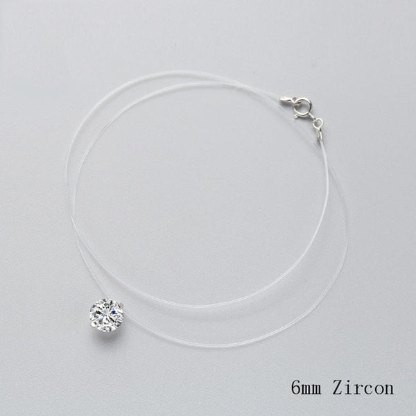 INZATT 925 Sterling Silver Zircon Crystal Pearl Pendant Choker Necklace Transparent Fishing Line 2019 Fashion Jewelry For Women