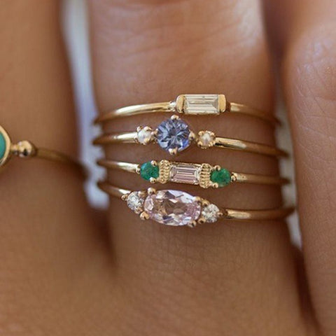 IPARAM 4 Pcs/set Crystal Zircon Gold Ring Set 2019 Vintage Bohemian Women Engagement Party Ring Set Jewelry