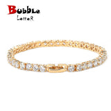 Iced Zircon Tennis Chain Bracelet Men's Hip hop Jewelry Copper Material Gold Silver Rose Color Box Clasp CZ Bracelet Link 18.5cm