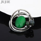 JUJIE Vintage Gorgeous Round Brooches For Women 2019 Brincos Fashion Plant Resin Pearl Brooch Pins Jewelry Dropshipping