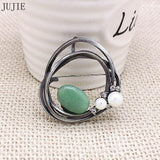 JUJIE Vintage Gorgeous Round Brooches For Women 2019 Brincos Fashion Plant Resin Pearl Brooch Pins Jewelry Dropshipping