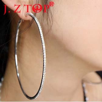 JZTOP  Big Crystal Hoop Earrings Large Classic Full Rhinestone Circle Earring For Women Party Round Trendy Brinco