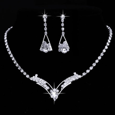 Jewerly Sets Wedding Bridal Set Drop Earring Jewelry Women Sparkling V Shaped Rhinestone Australia Crystal Necklace for Women