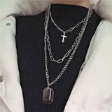 KMVEXO Multilayers Punk Silver Chains Cross Necklace Couple Fashion Street Hip Hop Geometric Metal Pendant Necklaces for Women