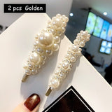 Korean Simulated Pearl Barrettes Beaded Geometric Women Hair Clip Hairgrips Hair Accessories Girls Jewelry Fashion Hair Pins