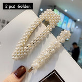 Korean Simulated Pearl Barrettes Beaded Geometric Women Hair Clip Hairgrips Hair Accessories Girls Jewelry Fashion Hair Pins