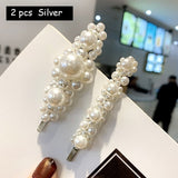 Korean Simulated Pearl Barrettes Beaded Geometric Women Hair Clip Hairgrips Hair Accessories Girls Jewelry Fashion Hair Pins