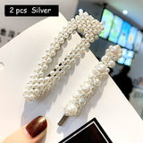 Korean Simulated Pearl Barrettes Beaded Geometric Women Hair Clip Hairgrips Hair Accessories Girls Jewelry Fashion Hair Pins