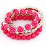 LEMOER Bohemian Fashion Candy Color Pearl Rose Flower Multilayer Beads Stretch Charm Bracelet & Bangle For Women pulseras mujer