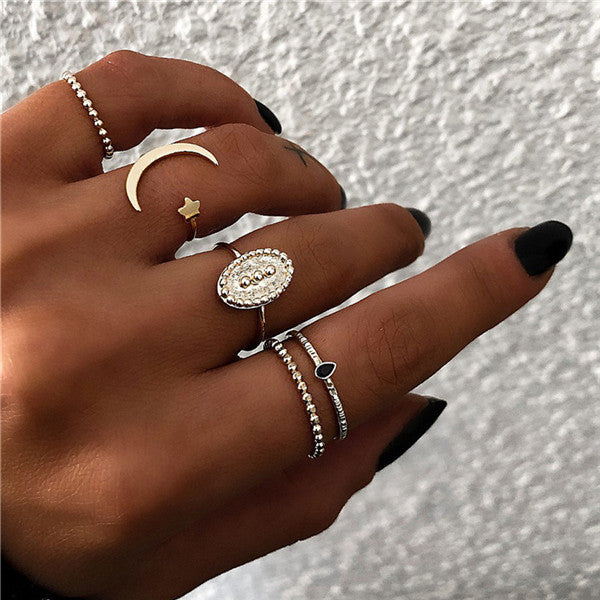 LETAPI Bohemia Women Rings Fashion Crystal Metal Moon Crown Party Jewelry Ring Set For Women