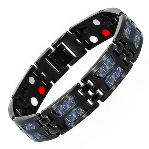 LITTLE FROG Drop Ship 2018 Double Row Negative ion Germanium Blue Bracelet for Man Titanium Carbon Fiber Bracelets Bangles Gift