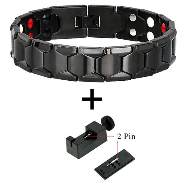 LITTLE FROG Health Magnetic Therapy Bracelet Men Jewelry Black 316L Stainless Steel 4 Elements Bracelets & Bangles 10239