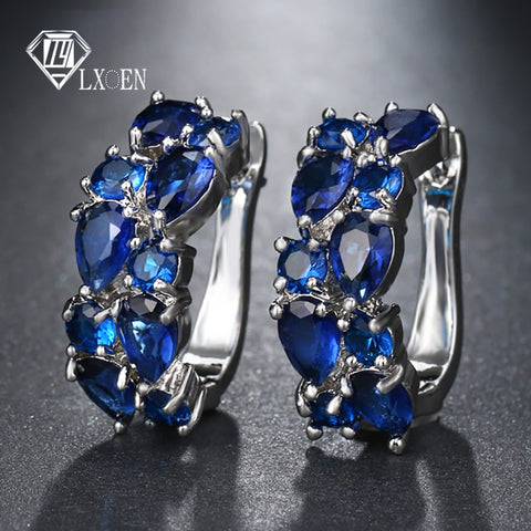 LXOEN 2018 Classic Semi-precious Stone Stud Earrings for Women Silver Color Round Studs Ear Jewelry brinco Gift bijoux