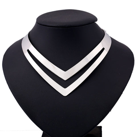 LZHLQ Geometric Hollow Metal Torques Women Trendy Simple Smooth Choker Necklaces  Plated Collars Necklace Punk Jewelry Statement