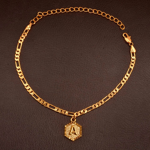 Length 22cm + 10cm Extender Chain/Gold Color Initial Letters Anklet for Women Fashion Alphabet Jewelry Gifts #J0101