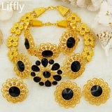 Liffly Bridal Jewelry Set Nigerian Wedding Dubai Gold Jewelry Sets for Women African Big Flowers Necklace Earrings Jewellery